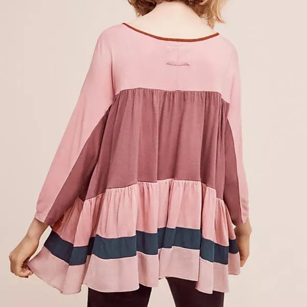 Anthropologie Meadow Rue Color Block Ruffle Top - Picture 3 of 15